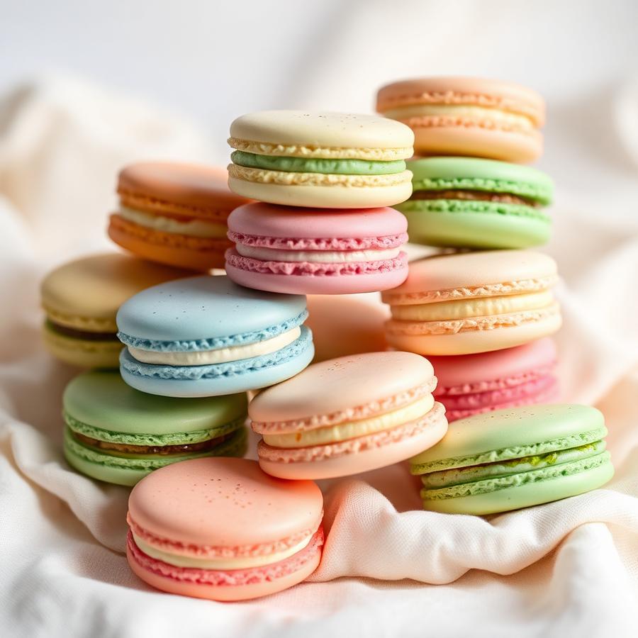 Színes francia macaronok halmozva