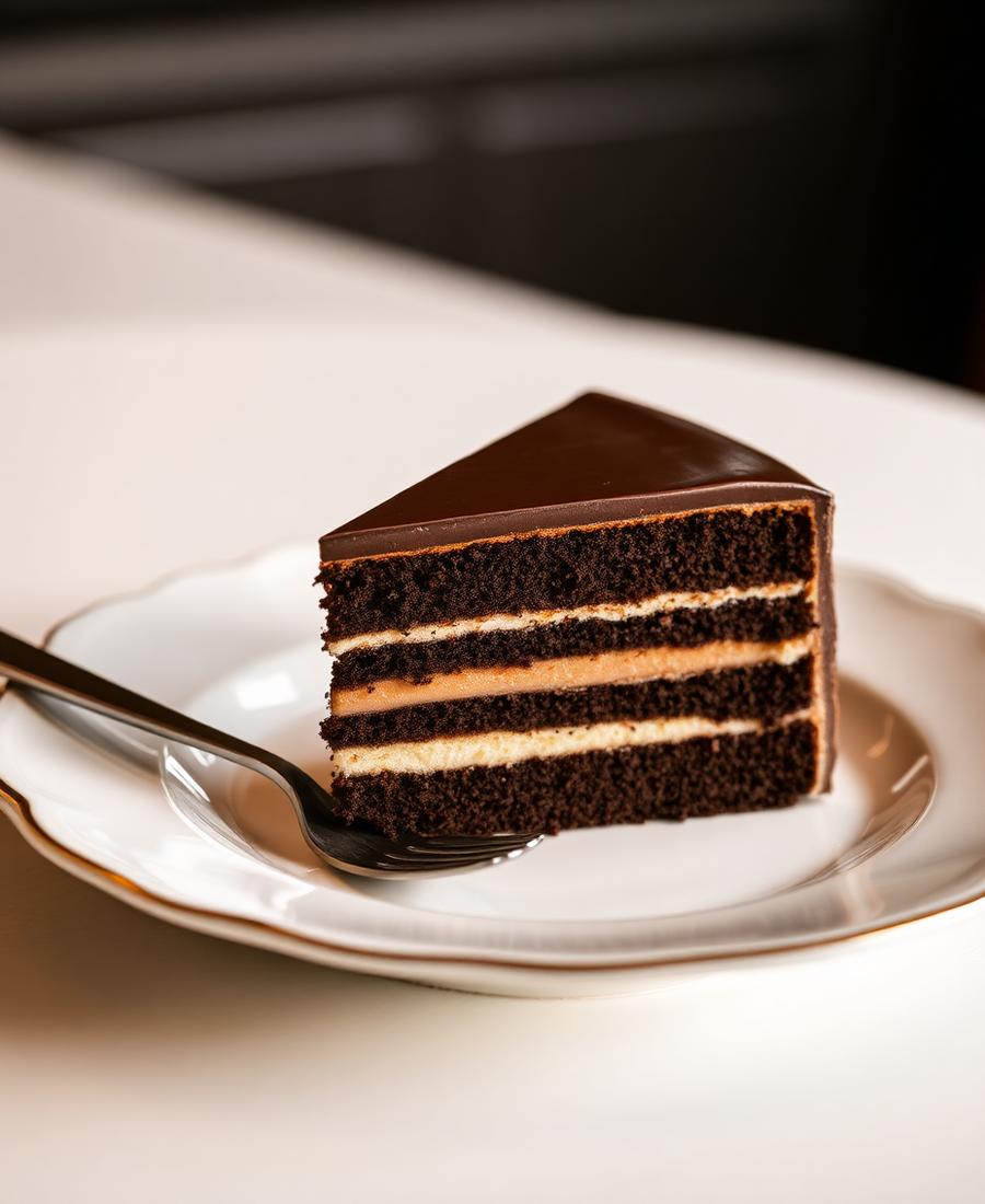 Csokoládétorta szelet porcelántányéron